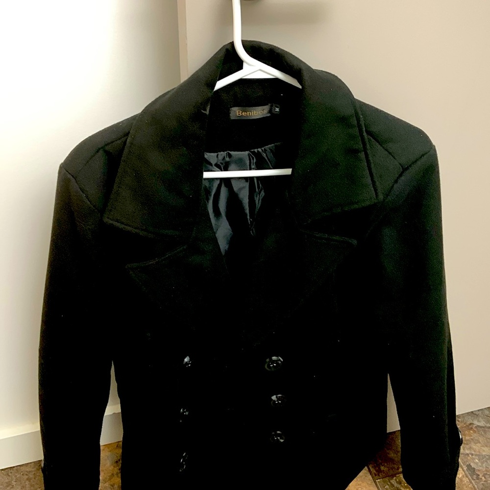 Benibos men’s Wool slim fit double breasted half trench coat